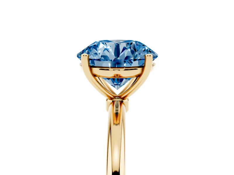 Round Thin Solitaire Engagement Ring Setting for a Fancy Blue Lab-Grown Diamond | Straight Plain Band | Yellow Gold
