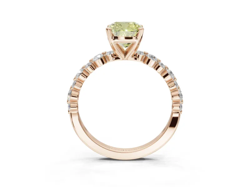 Cushion Cut Pavé Engagement Ring Setting for a Fancy Yellow Lab-Grown Diamond | Alternating Accents | Rose Gold