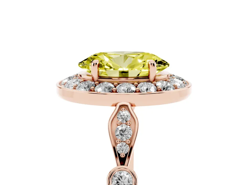 Oval Halo Engagement Ring Setting for a Fancy Yellow Lab-Grown Diamond | Bezel Stations | Rose Gold