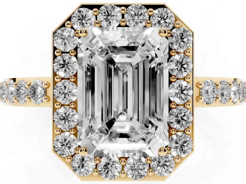 Emerald Cut Halo Engagement Ring Setting | Yellow Gold