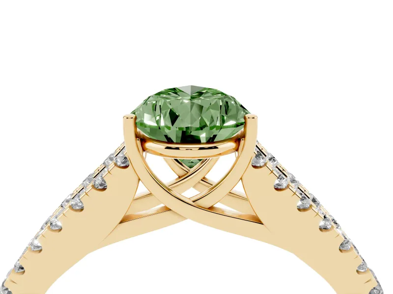 Pear-Shaped Graduated Split Shank Engagement Ring Setting for a Fancy Green Lab-Grown Diamond | Yellow Gold