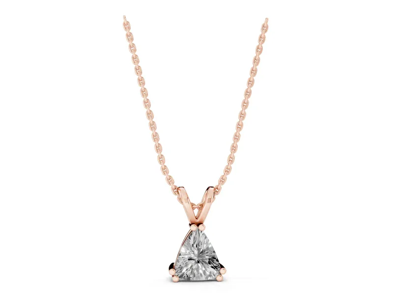 Trillion Cut Diamond Solitaire Pendant Set in Rose gold with Double Prong Setting