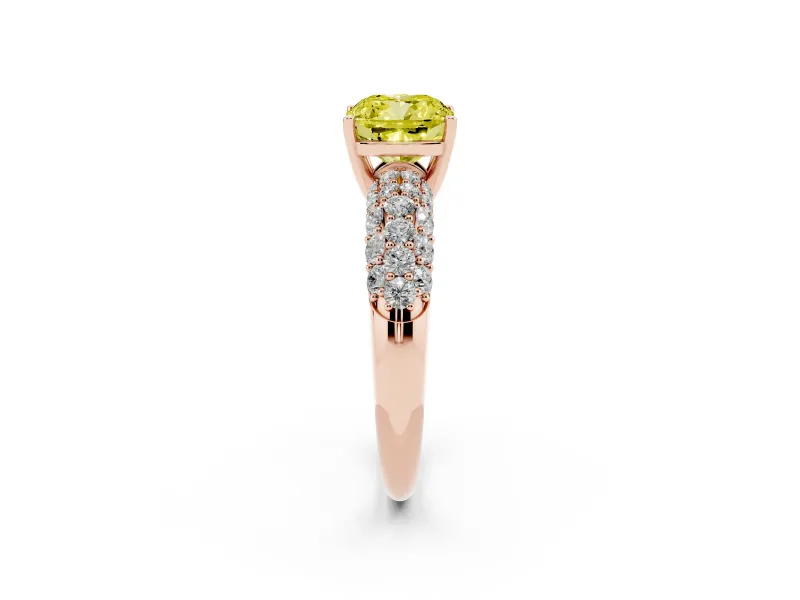 Cushion Cut Multi Row Pave Engagement Ring Setting for a Fancy Yellow Lab-Grown Diamond | Rose Gold