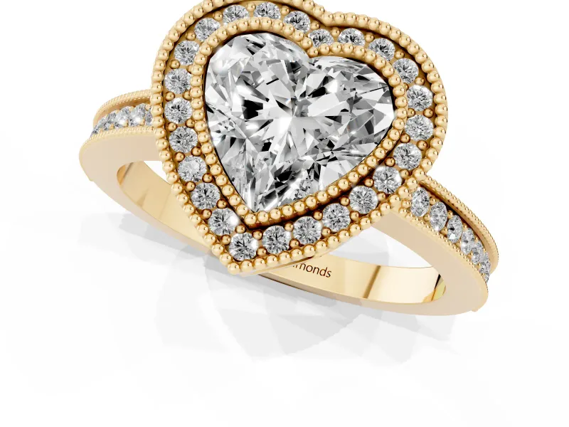 Heart-Shaped Vintage Milgrain Halo Engagement Ring Setting | Filigree Gallery | Yellow Gold