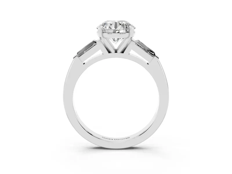 Round Three Stone Engagement Ring Setting | Tapered Baguettes | Platinum