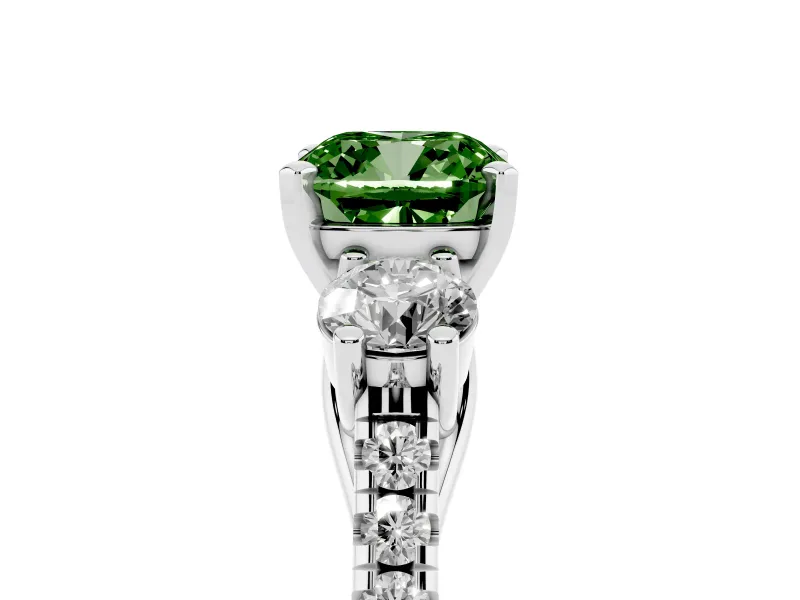 Cushion Cut 3-Stone Engagement Ring Setting for a Fancy Green Lab-Grown Diamond | Sterling Silver