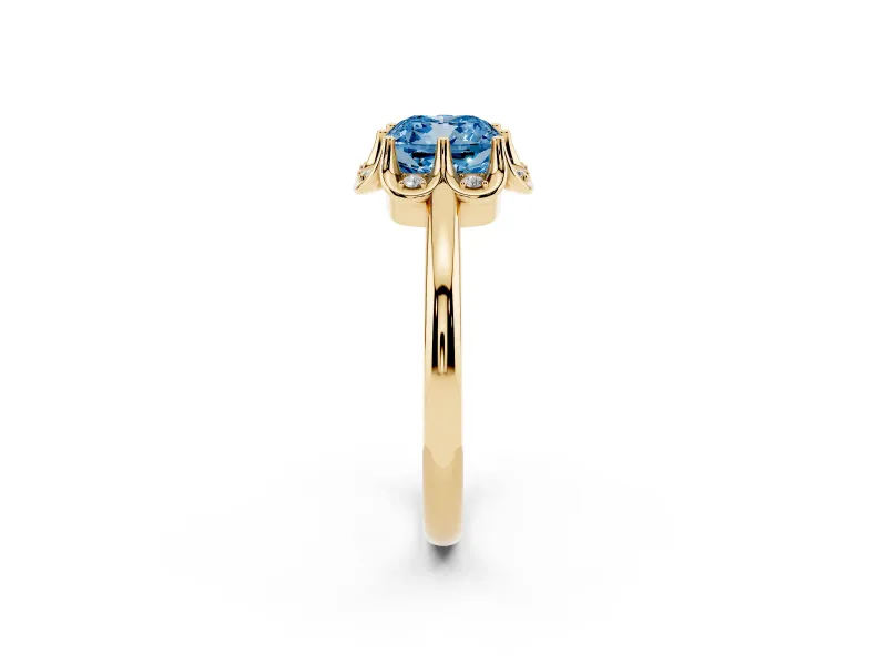 Cushion Cut Petal Halo Engagement Ring Setting for a Fancy Blue Lab-Grown Diamond | Yellow Gold