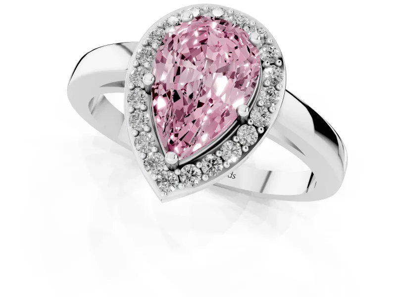 Fancy Pink Pear Cut Diamond Halo Ring Set in Silver with Solitaire Band and Prong Setting