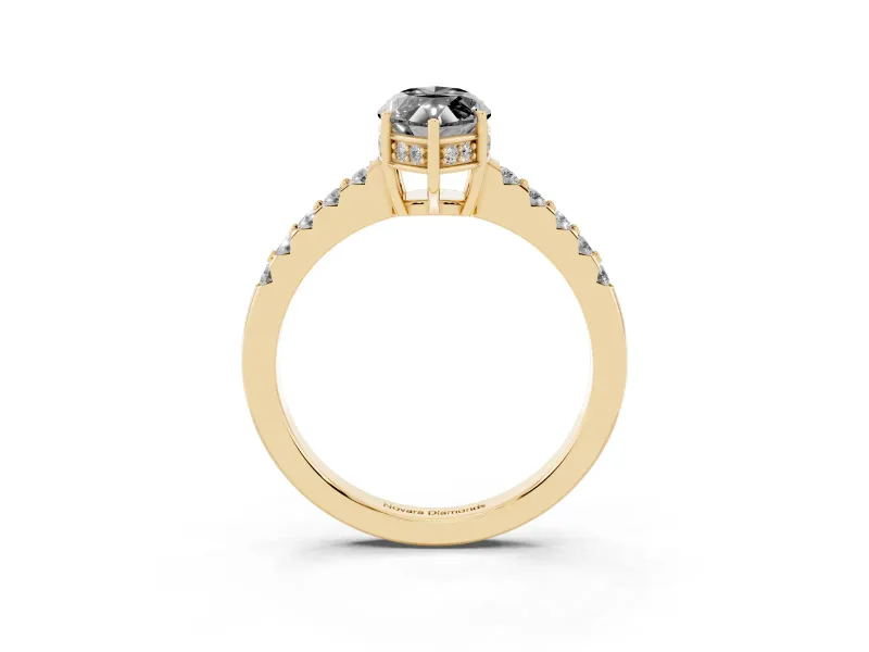 Marquise Hidden Halo Engagement Ring Setting for a Black Center | Yellow Gold