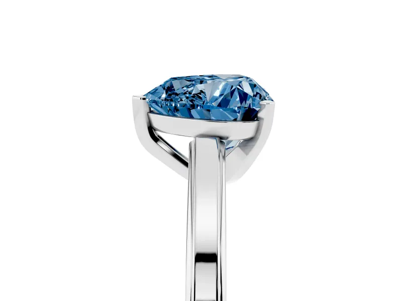 Heart-Shaped Solitaire Engagement Ring Setting for a Fancy Blue Lab-Grown Diamond | Stepped Flat Band | Sterling Silver