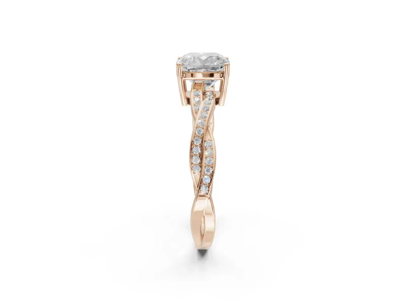 Cushion Cut Twisted Pavé Solitaire Engagement Ring Setting | Open Basket | Rose Gold