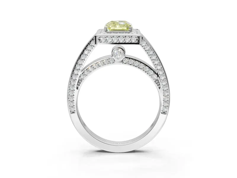 Radiant Cut Sectioned Halo Engagement Ring Setting for a Fancy Yellow Lab-Grown Diamond | Sterling Silver