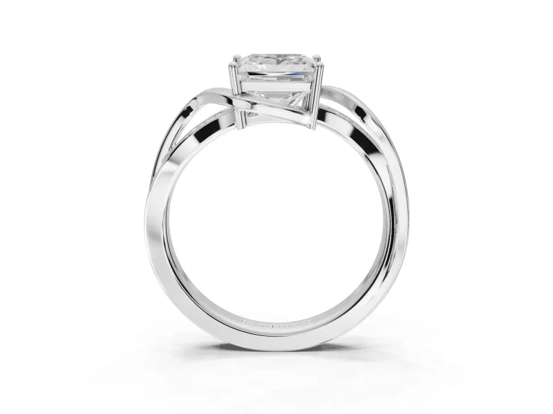 Princess Cut Bypass Solitaire Engagement Ring Setting | Pavé and Plain Strands | Platinum