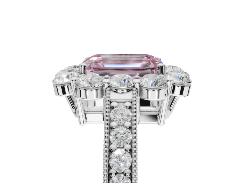 Emerald Cut Vintage Halo Engagement Ring Setting for a Fancy Pink Lab-Grown Diamond | Platinum