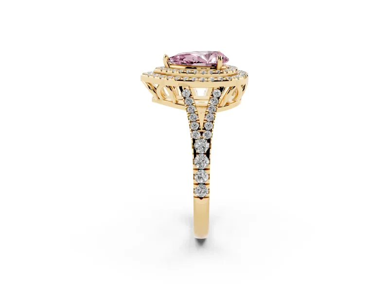 Pear-Shaped Halo Engagement Ring Setting for a Fancy Pink Lab-Grown Diamond | Yellow Gold - Design NV-24799