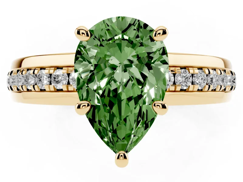 Pear-Shaped Channel Set Engagement Ring Setting for a Fancy Green Lab-Grown Diamond | Rope Collar | Yellow Gold