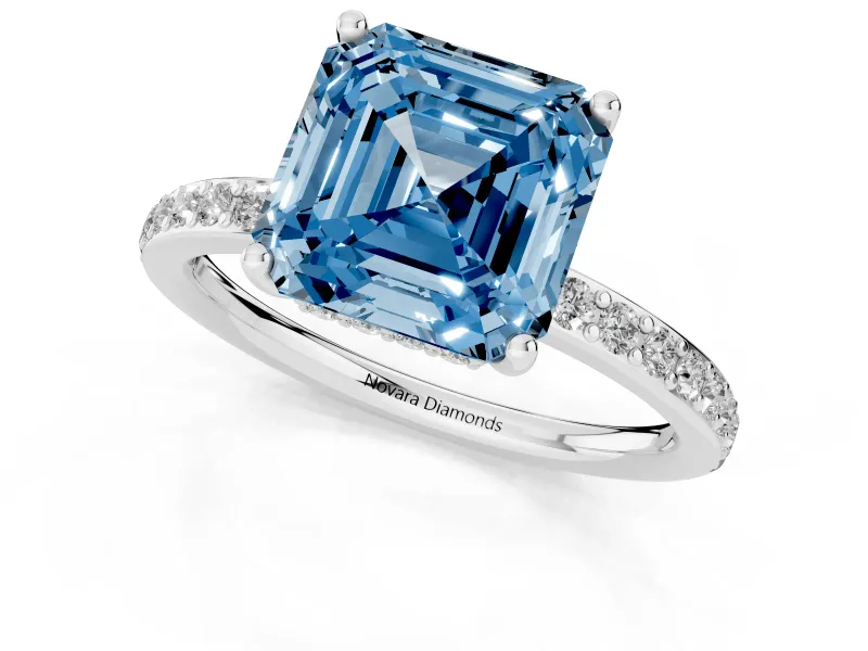 Asscher Cut Hidden Halo Engagement Ring Setting for a Fancy Blue Lab-Grown Diamond | Platinum