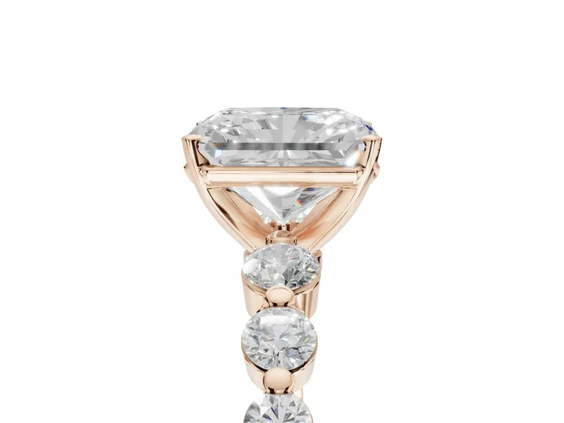 Radiant Cut Graduated Side Stone Engagement Ring Setting | Individually Seated | Rose Gold