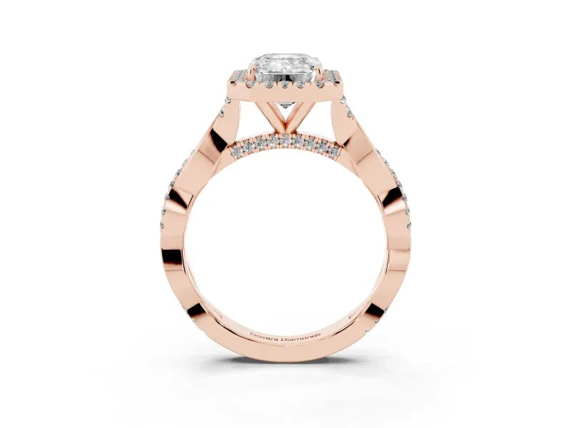 Emerald Cut Halo Engagement Ring Setting | Pavé Twist Band | Rose Gold