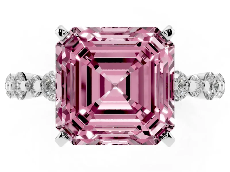 Asscher Cut Pavé Engagement Ring Setting for a Fancy Pink Lab-Grown Diamond | Sterling Silver