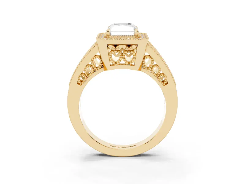Radiant Cut Vintage Milgrain Halo Engagement Ring Setting | Pave Split Shank | Yellow Gold