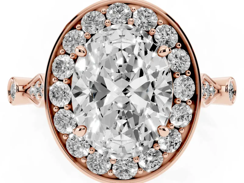 Oval Vintage Halo Engagement Ring Setting | Bezel Station Shoulders | Rose Gold