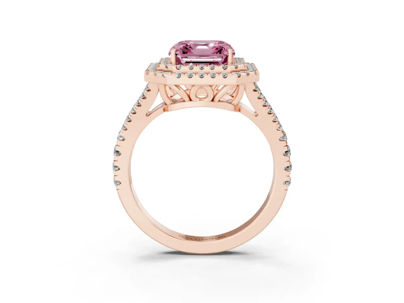 Asscher Cut Halo Engagement Ring Setting for a Fancy Pink Lab-Grown Diamond | Rose Gold - Design NV-24799