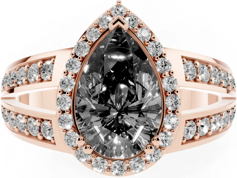 Pear-Shaped Halo Engagement Ring Setting for a Black Center | Two-Row Pavé Split Shank | Rose Gold