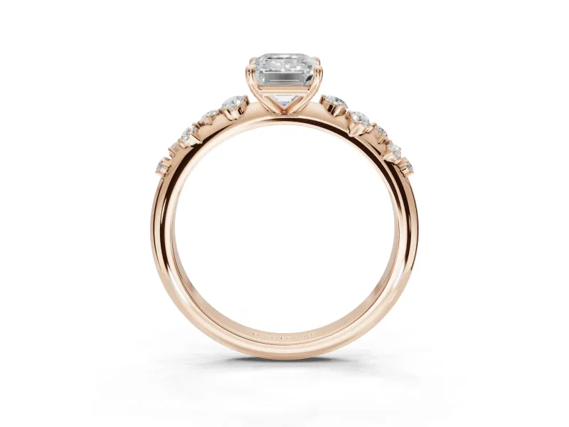 Emerald Cut Solitaire Engagement Ring Setting | Graduated Scattered Accents | Rose Gold