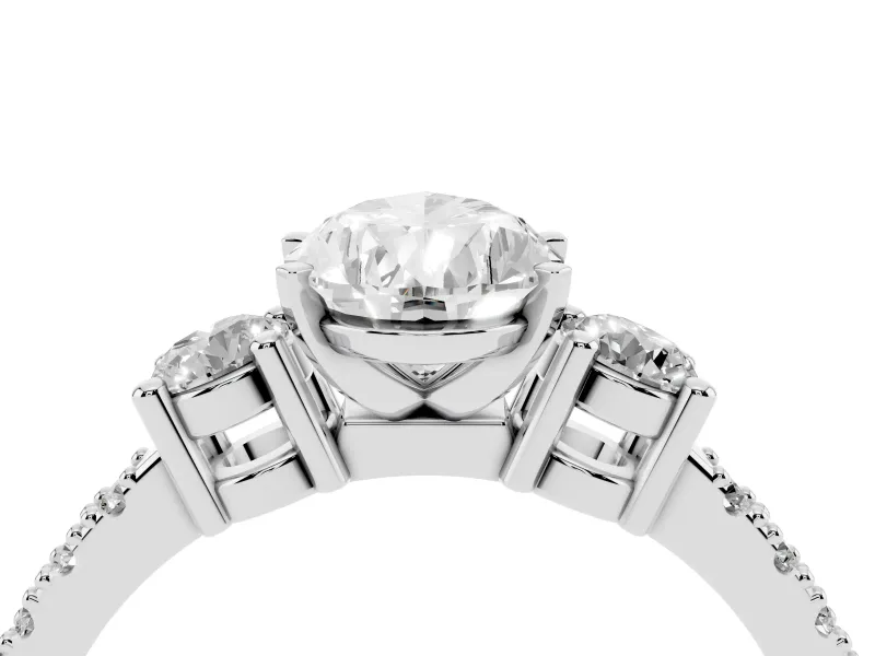 Three-Stone Pear Cut Diamond Pavé Band Ring Set in Silver with Prong Setting