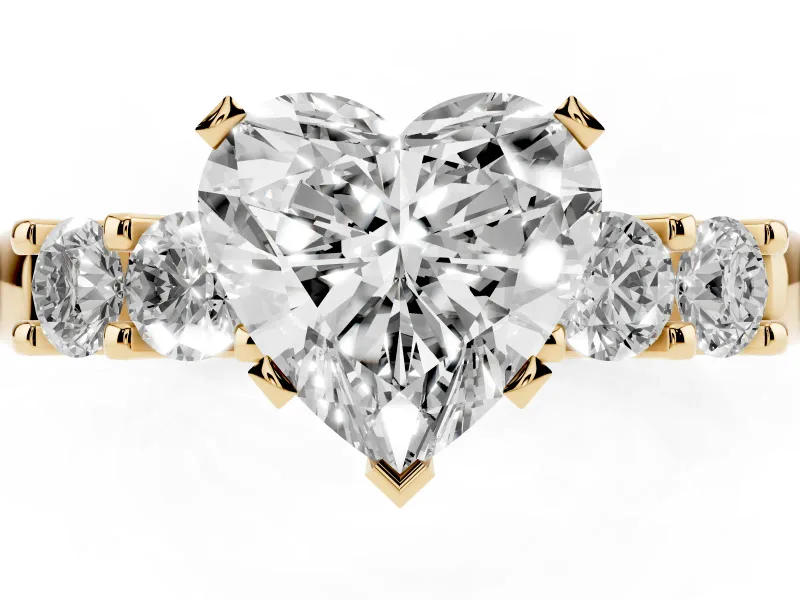 Heart-Shaped Five Stone Engagement Ring Setting | Prong-Set Side Stones | Yellow Gold