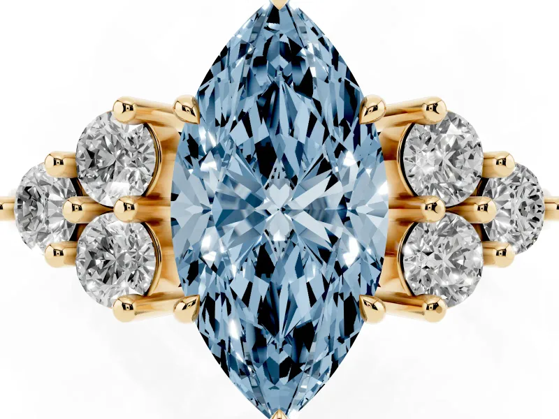 Marquise Cluster Side Stone Engagement Ring Setting for a Fancy Blue Lab-Grown Diamond | Yellow Gold