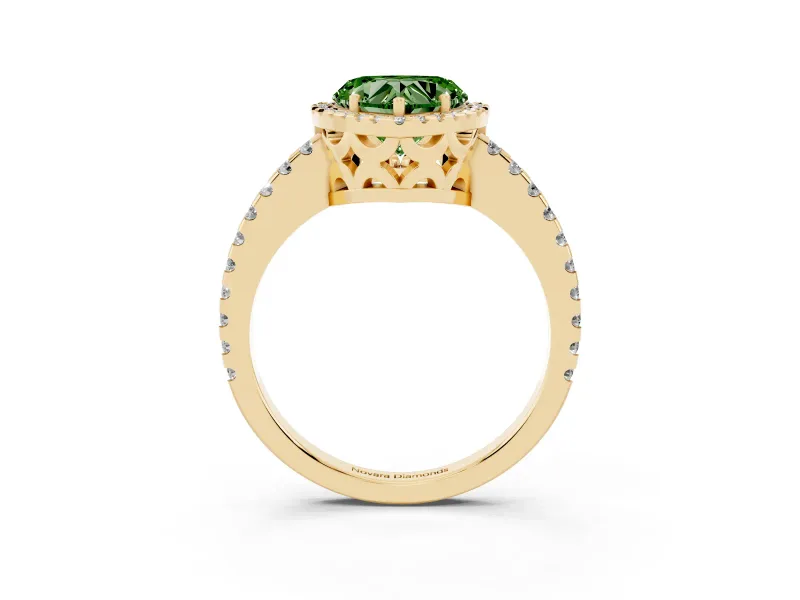 Heart-Shaped Pave Halo Engagement Ring Setting for a Fancy Green Lab-Grown Diamond | Yellow Gold