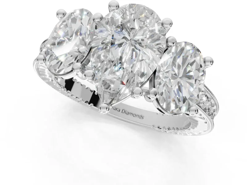 Pear-Shaped Vintage Three Stone Engagement Ring Setting | Graduated Pavé | White Gold