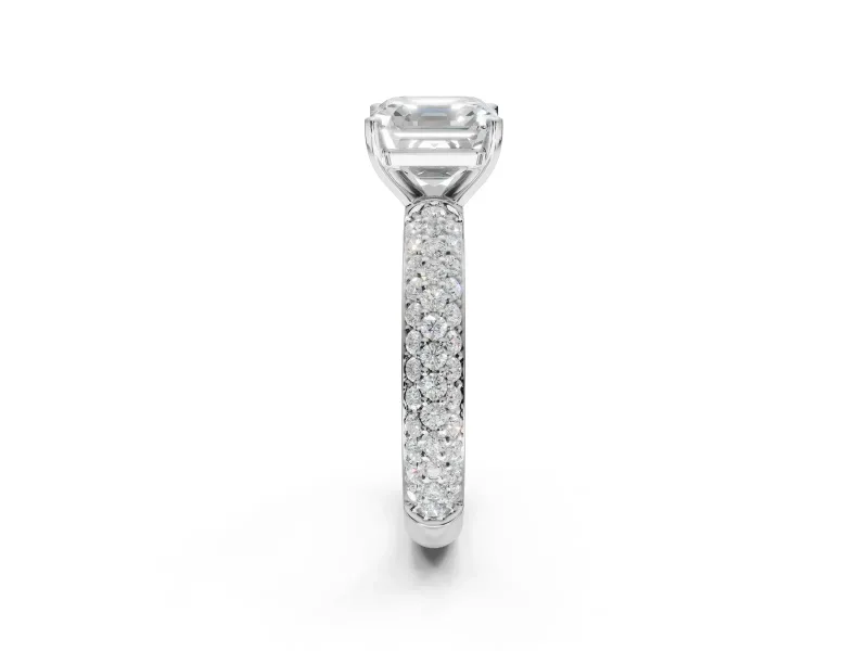 Asscher Cut Pavé Solitaire Engagement Ring Setting | Domed Pavé Band | White Gold