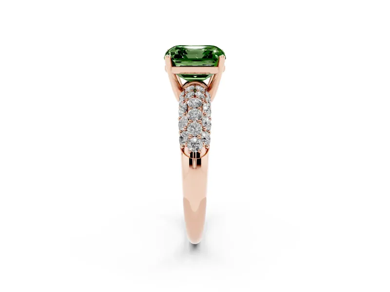 Asscher Cut Multi Row Pave Engagement Ring Setting for a Fancy Green Lab-Grown Diamond | Rose Gold