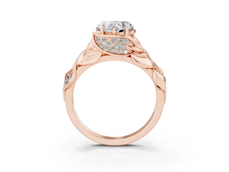 Heart-Shaped Leaf Bypass Engagement Ring Setting | Pave Leaf Accents | Rose Gold