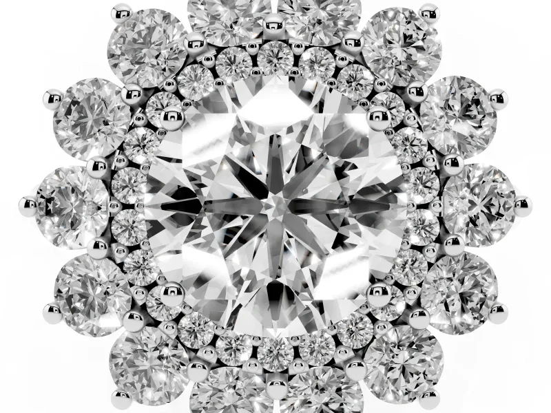 Round Floral Double Halo Engagement Ring Setting | Plain Band | Sterling Silver