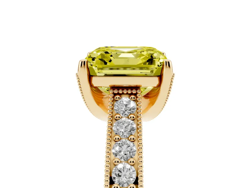 Asscher Cut Hidden Halo Engagement Ring Setting for a Fancy Yellow Lab-Grown Diamond | Milgrain Pave | Yellow Gold