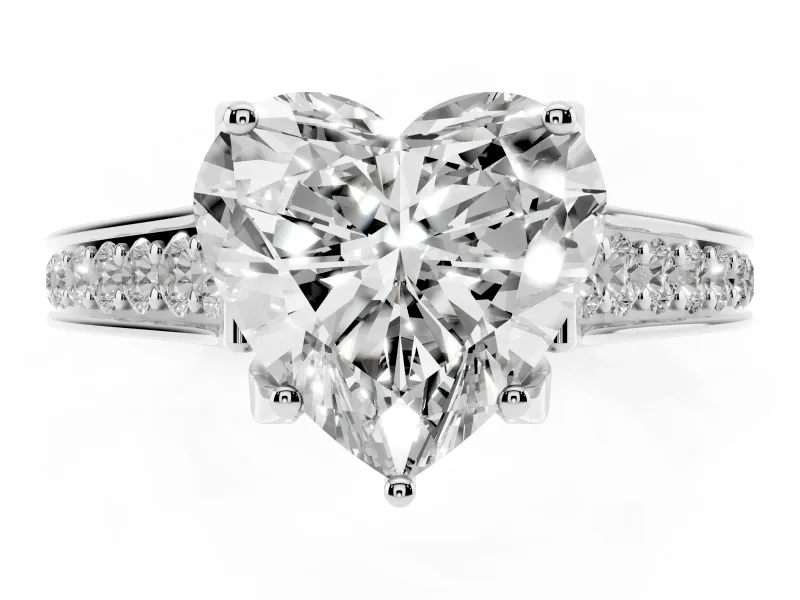 Heart-Shaped Graduated Pavé Solitaire Engagement Ring Setting | Wide Pavé Row Band | White Gold