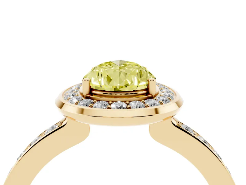 Pear-Shaped Bezel-Rim Halo Engagement Ring Setting for a Fancy Yellow Lab-Grown Diamond | Pave Band | Yellow Gold
