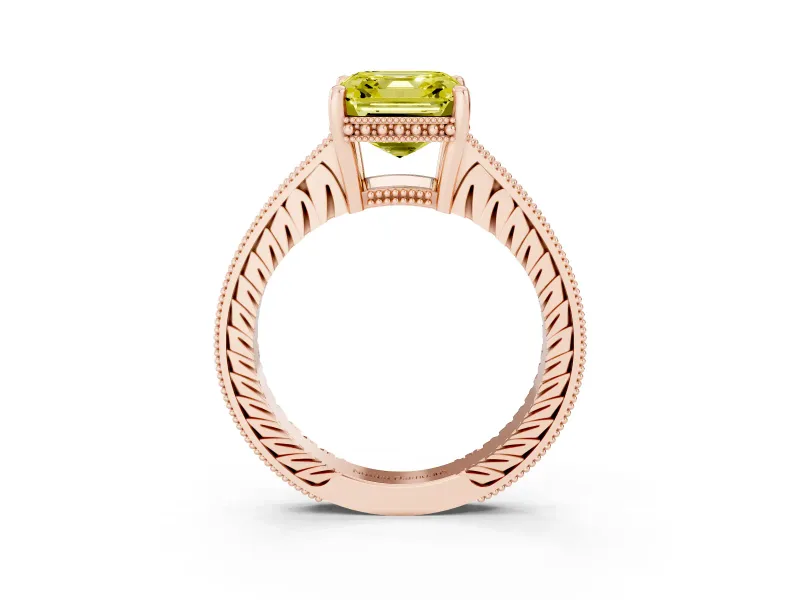 Asscher Cut Engraved Engagement Ring Setting for a Fancy Yellow Lab-Grown Diamond | Rose Gold