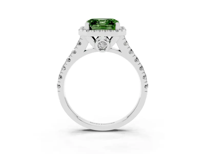 Asscher Cut Halo Engagement Ring Setting for a Fancy Green Lab-Grown Diamond | Shared Prong Shoulders | Sterling Silver