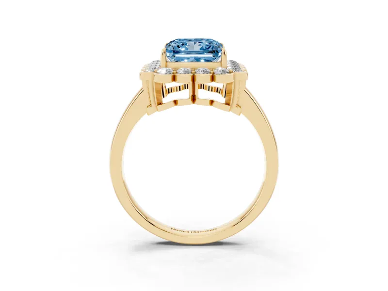 Princess Cut Halo Engagement Ring Setting for a Fancy Blue Lab-Grown Diamond | Yellow Gold - Design NV-24719