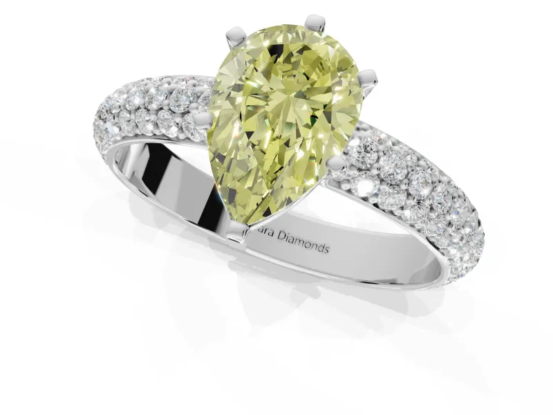 Pear-Shaped Domed Pavé Engagement Ring Setting for a Fancy Yellow Lab-Grown Diamond | Platinum