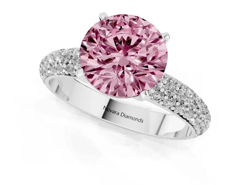 Round Domed Pavé Engagement Ring Setting for a Fancy Pink Lab-Grown Diamond | Sterling Silver