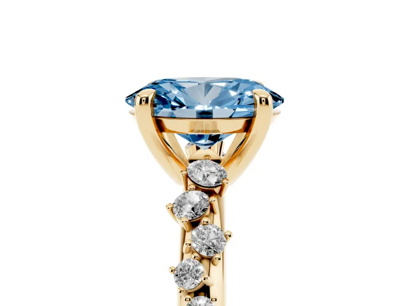 Oval Graduated Accent Engagement Ring Setting for a Fancy Blue Lab-Grown Diamond | Yellow Gold