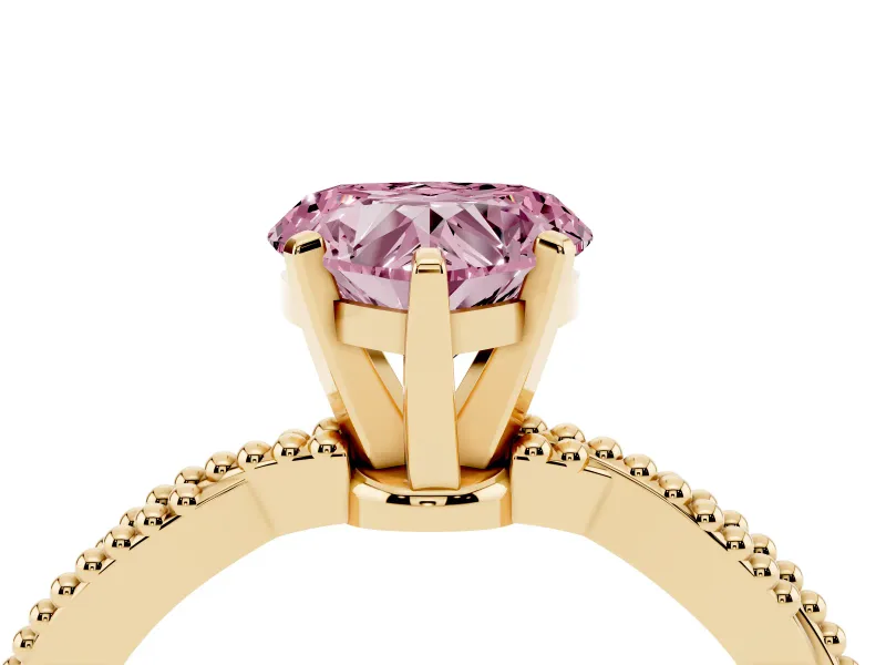 Heart-Shaped Twisted Engagement Ring Setting for a Fancy Pink Lab-Grown Diamond | Beaded Twist | Yellow Gold