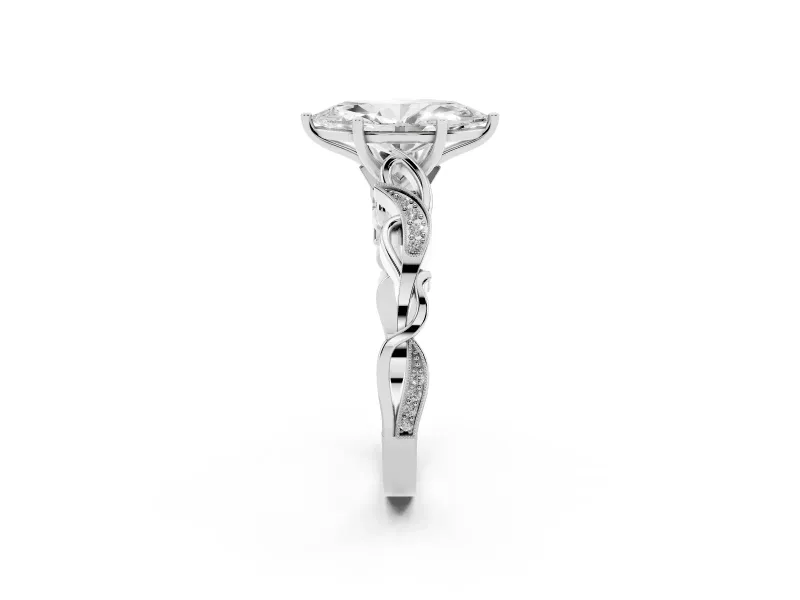 Marquise Vintage Vine Solitaire Engagement Ring Setting | Milgrain Leaves | White Gold