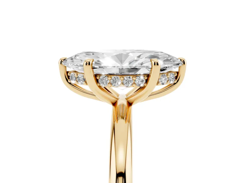 Marquise Cut Diamond Solitaire Ring Set in Yellow gold with Thin Band and Prong Setting